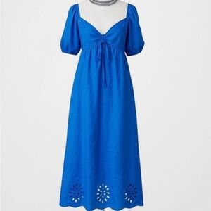 Lauren Conrad Blue Puff-Sleeve Midi Dress with Eyelet Hem